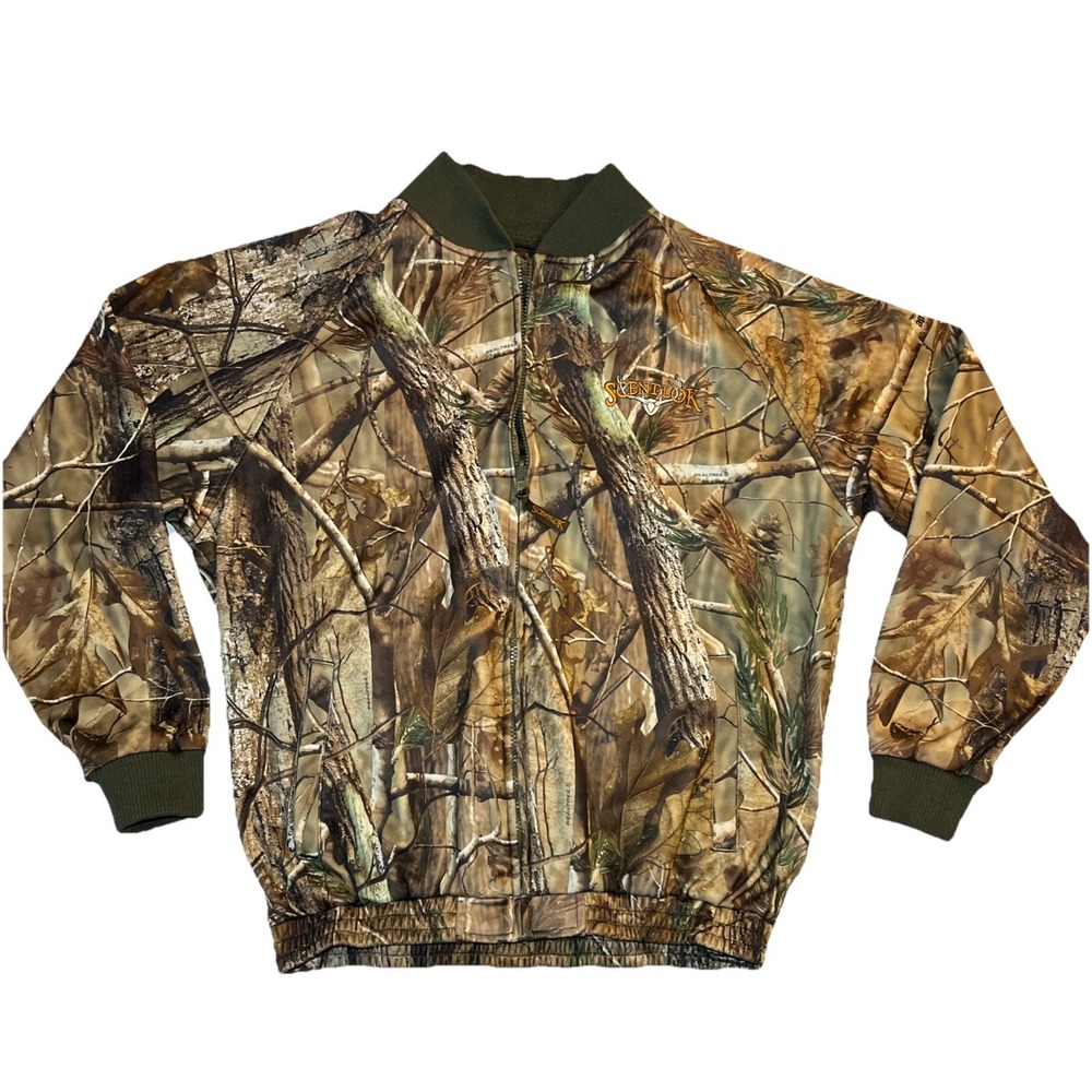 Scent Lok Jacket Mens L Brown Full Zip Real Tree Camo‎ Zip Pockets Hunting